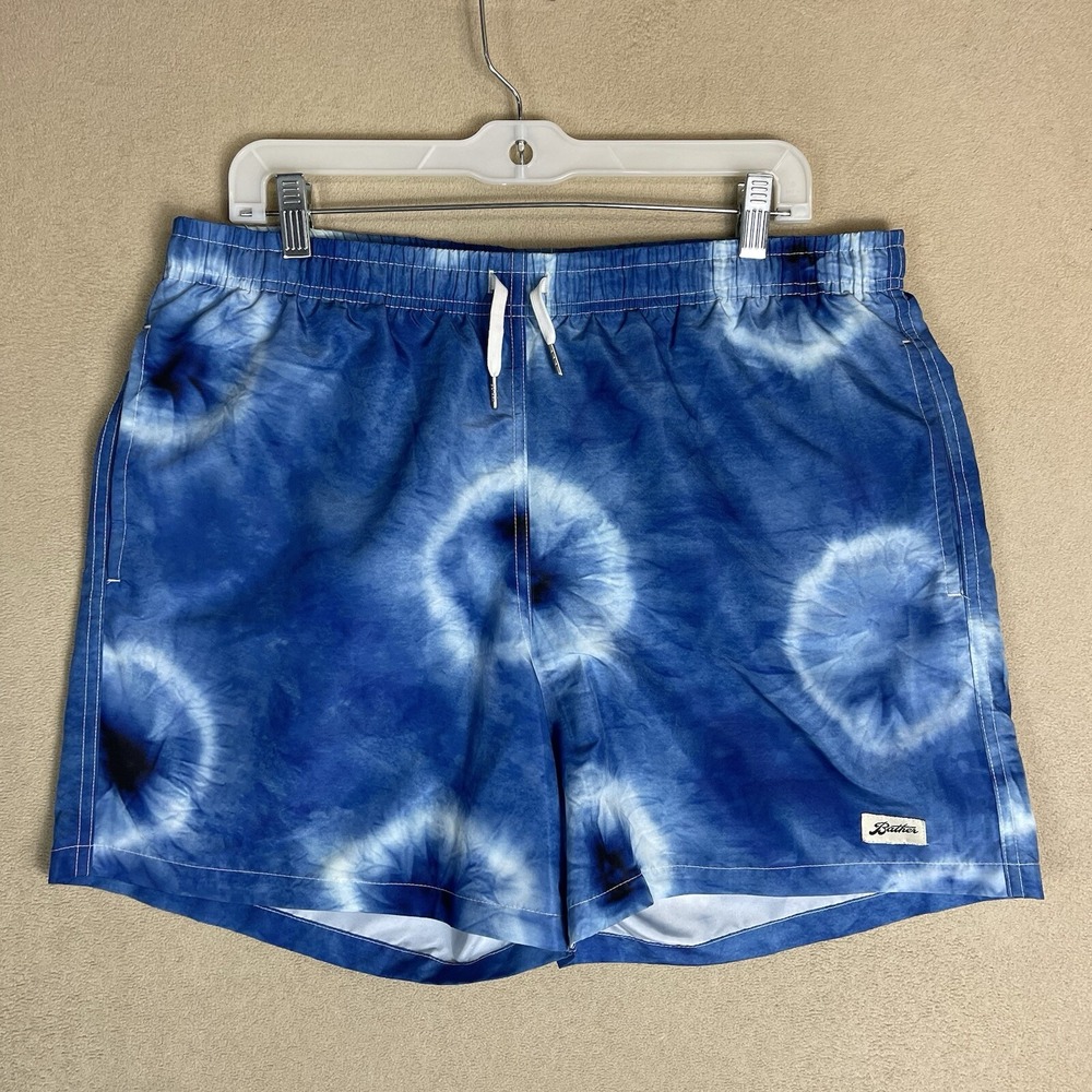 Bather Shorts Mens XL Blue Ne-Maki‎ Shibori Swim Trunk Lined Elastic Waist